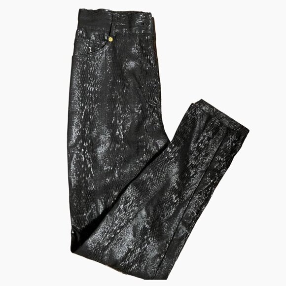 Genny || High Waisted Textured Black Snakeskin Trousers - Picture 1 of 6